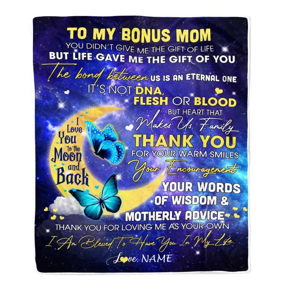 To My Bonus Mom Blanket from Daughter In Law Thank You For Loving Me Butterfly, Personalized Blanket For Mom, Mother’s Day Gifts Blanket