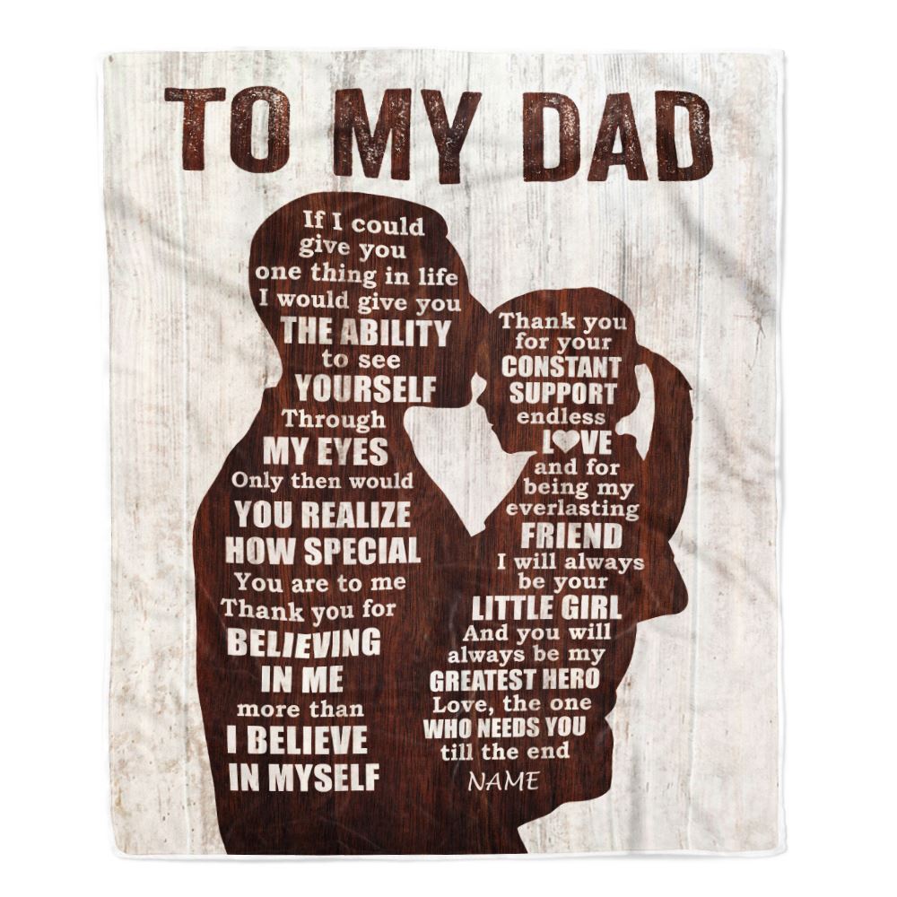 To My Dad Blanket from Daughter Wood Little Girl Thank you For Love Support, Personalized Blanket For Mom, Mother’s Day Gifts Blanket