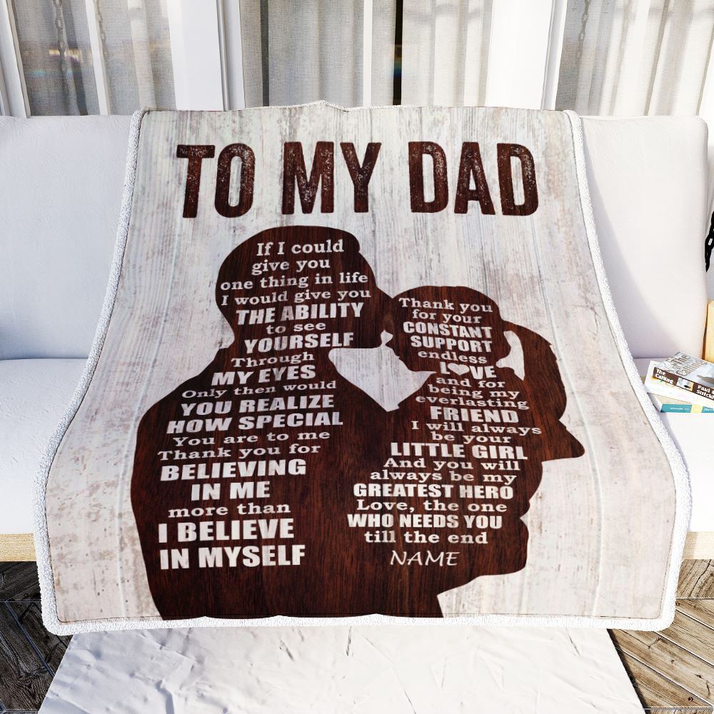 To My Dad Blanket from Daughter Wood Little Girl Thank you For Love Support, Personalized Blanket For Mom, Mother’s Day Gifts Blanket