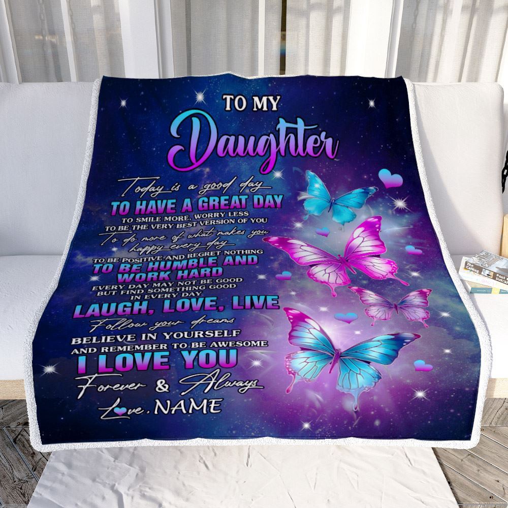 To My Daughter Butterfly Blanket From Mom Mother Every Day Laugh Love Live, Mother Day Blanket, Personalized Blanket For Mom