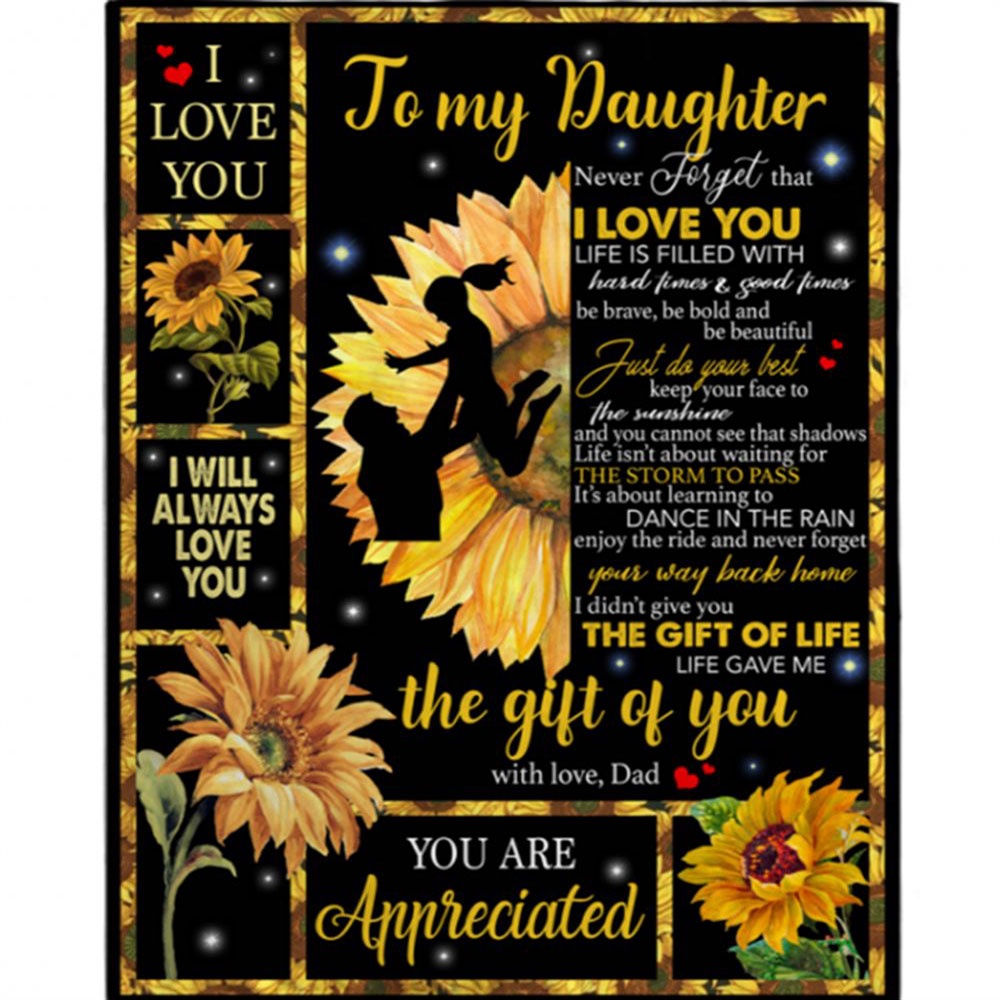 To My Daughter I Love You Be Brave Bold Beautiful Appreciated Sunflower Funny Gift From Dad Black Fleece Blanket, Blankets For Mothers Day To My Daughter I Love You Be Brave Bold Beautiful Appreciated Sunflower Funny Gift From Dad Black Fleece Blanket, Blankets For Mothers Day