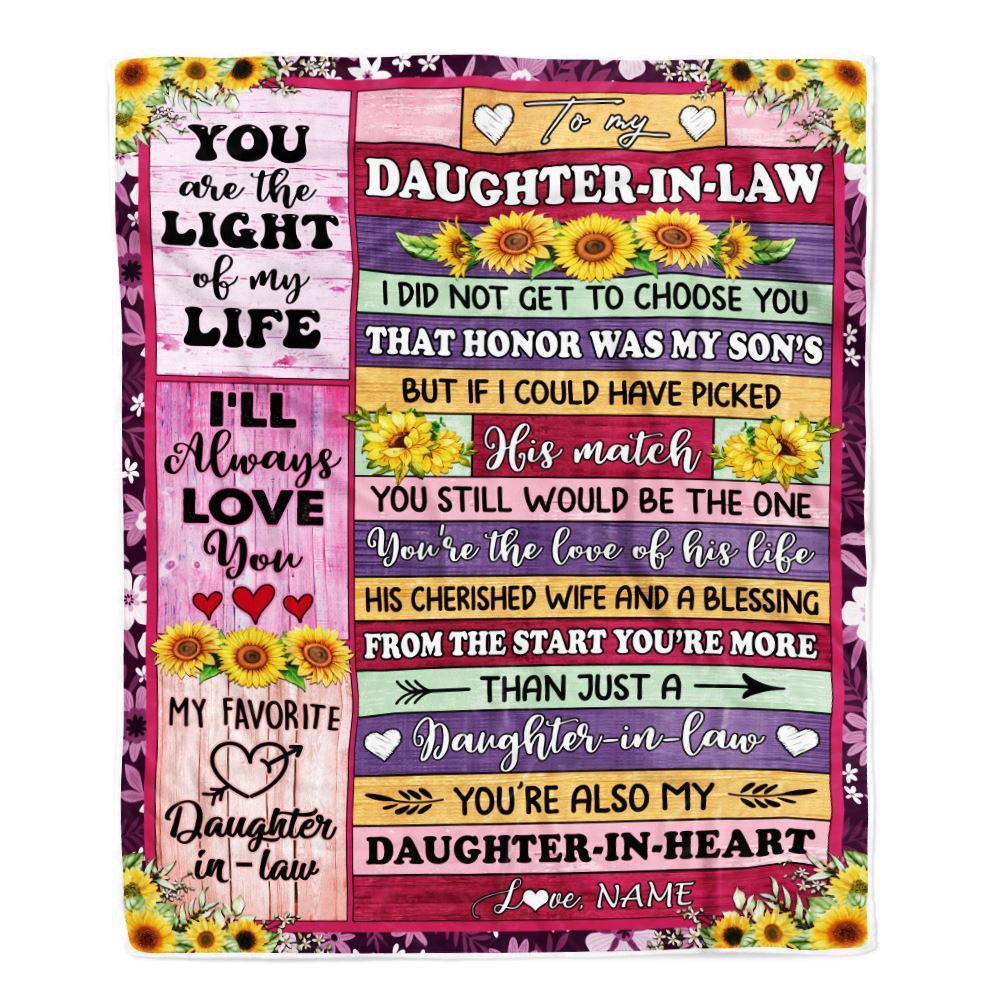 To My Daughter In Law Blanket From Mother In Law Sunflower My Favorite Daughter In Law, Mother Day Blanket, Personalized Blanket For Mom