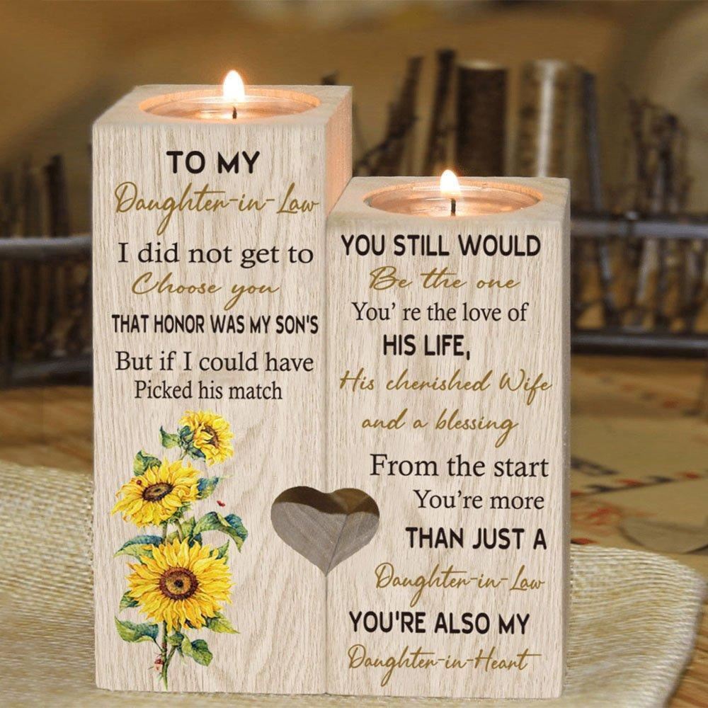 To My Daughter, In, Law Heart Candle Holders, You’Re Also My Daughter, In, Heart Couple Wooden Candle Holder, Mothers Day Candle