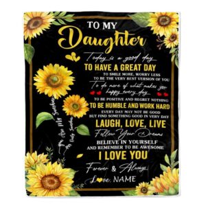 To My Daughter Sunflower Blanket From Mom Mother Every Day Laugh Love Live, Mother Day Blanket, Personalized Blanket For Mom
