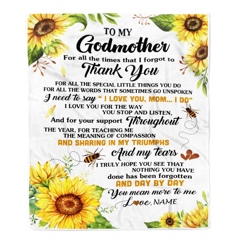 To My Godmother Blanket From Niece Nephew Sunflower Thank You I Love You, Mother Day Blanket, Personalized Blanket For Mom