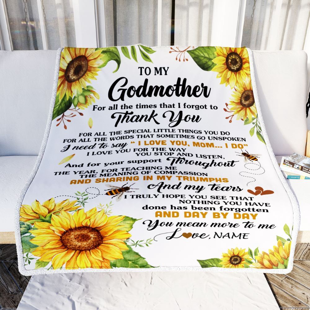 To My Godmother Blanket From Niece Nephew Sunflower Thank You I Love You, Mother Day Blanket, Personalized Blanket For Mom