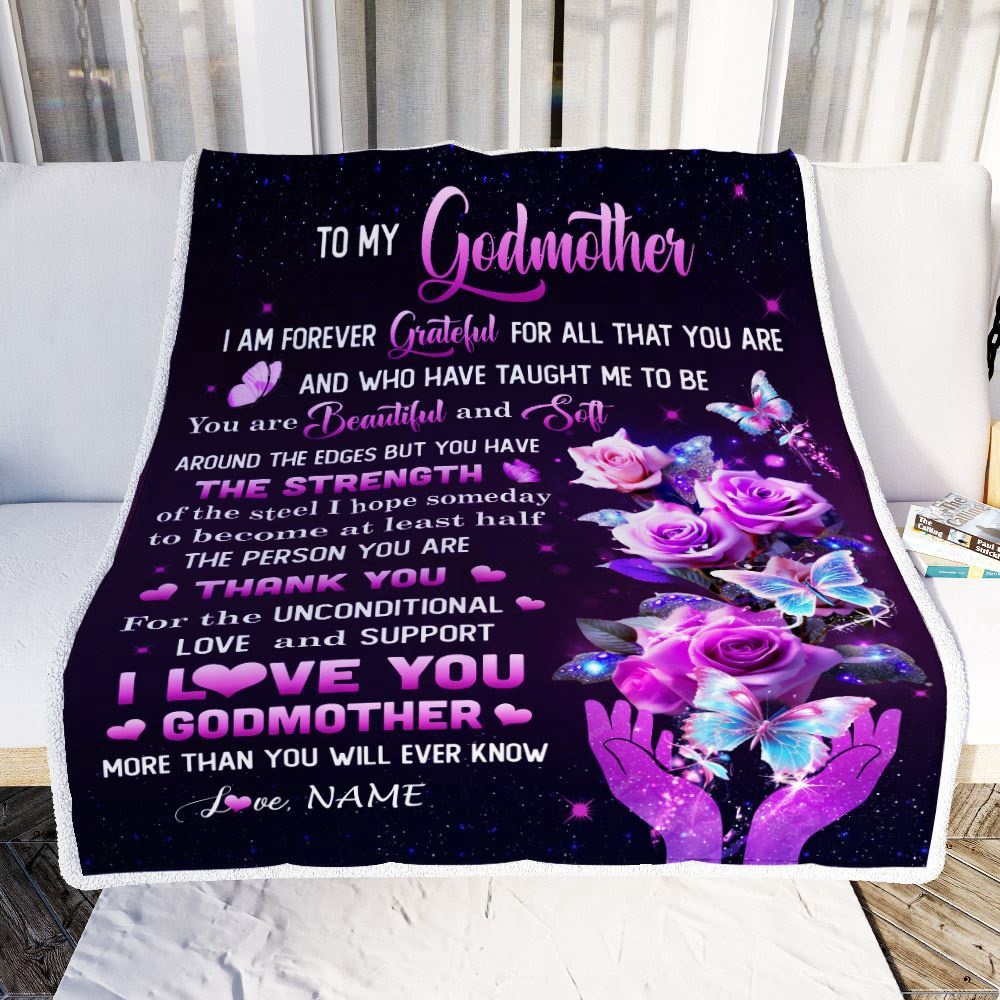 To My Godmother Blanket Thank You For Love Butterfly, Mother Day Blanket, Personalized Blanket For Mom To My Godmother Blanket Thank You For Love Butterfly, Mother Day Blanket, Personalized Blanket For Mom