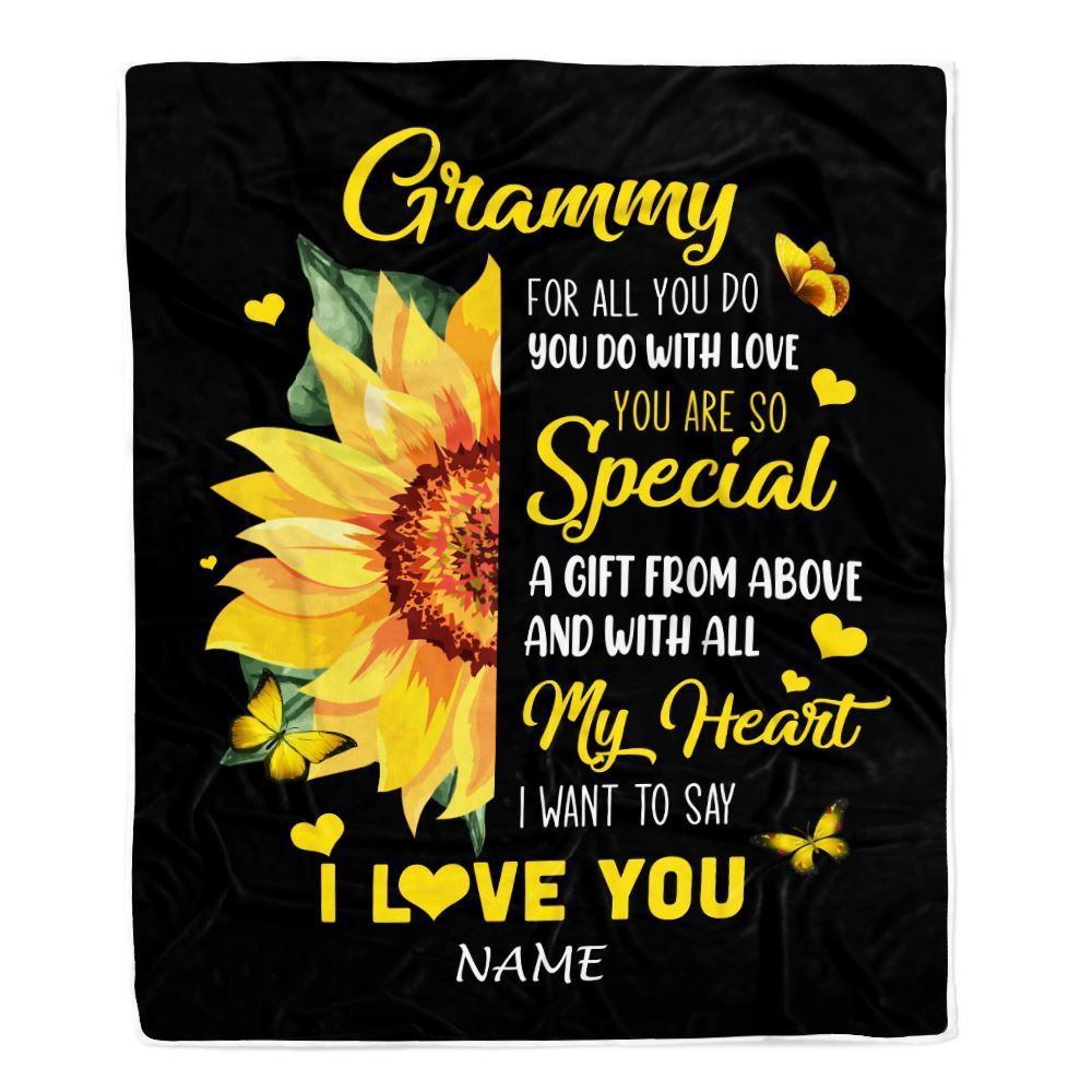 To My Grammy Blanket From Grandkids Granddaughter I Want To Say I Love You Sunfower, Mother Day Blanket, Personalized Blanket For Mom To My Grammy Blanket From Grandkids Granddaughter I Want To Say I Love You Sunfower, Mother Day Blanket, Personalized Blanket For Mom