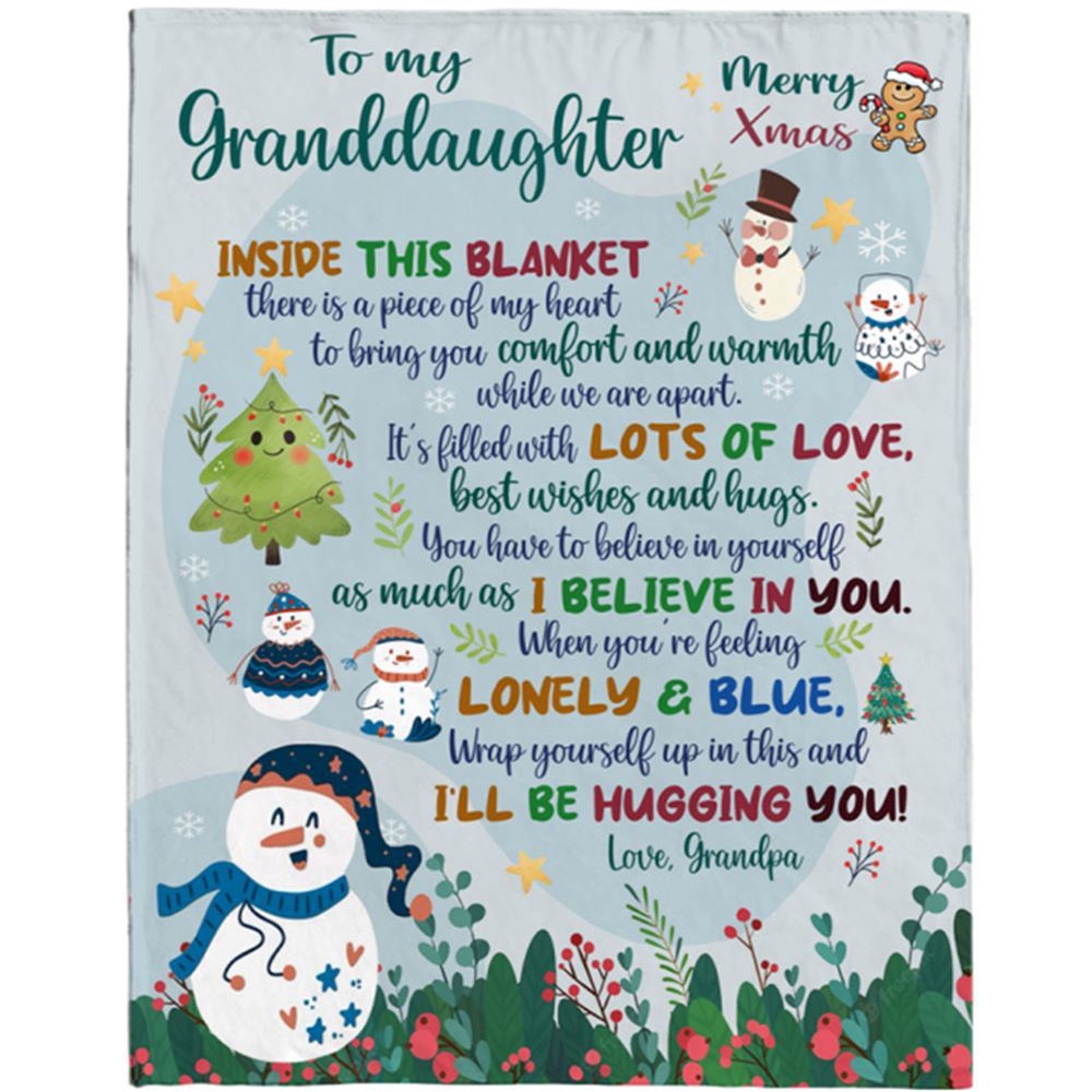 To My Granddaughter Christmas Gift Ideas Xmas Grandpa Love You Blanket, Blankets For Mothers Day