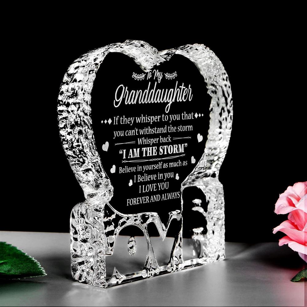 To My Granddaughter, Whisper Back I Am Storm Heart Crystal, Mother Day Heart, Mother’s Day Gifts