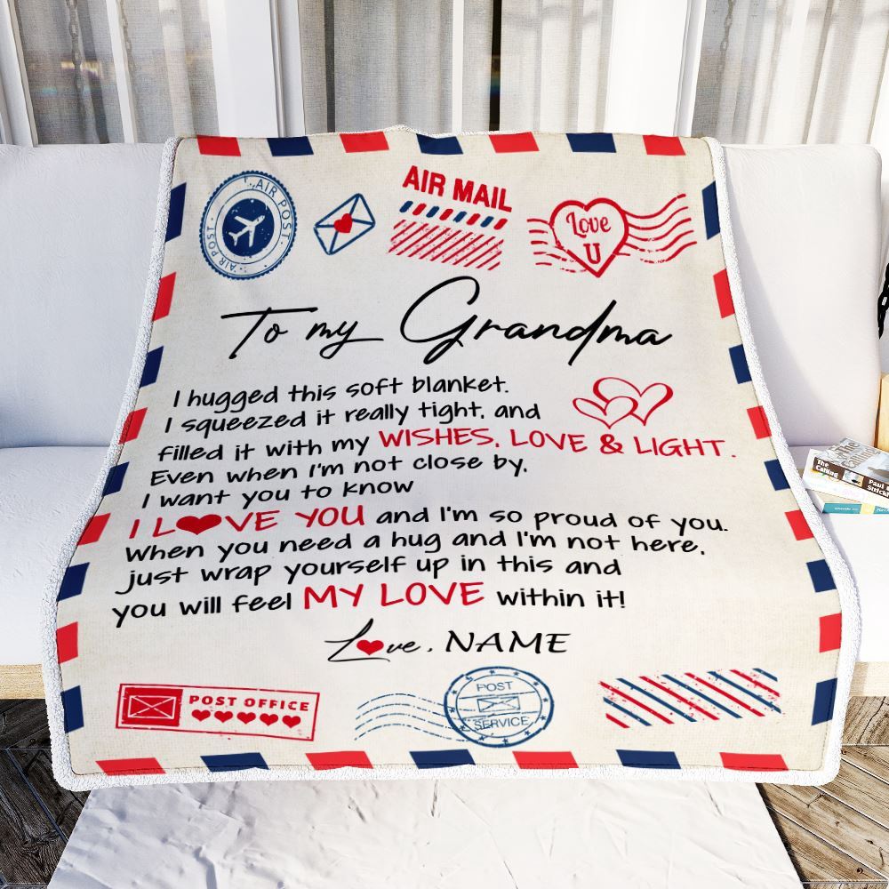To My Grandma Blanket From Grandkids Grandson Air Mail Letter I Love You, Mother Day Blanket, Personalized Blanket For Mom To My Grandma Blanket From Grandkids Grandson Air Mail Letter I Love You, Mother Day Blanket, Personalized Blanket For Mom