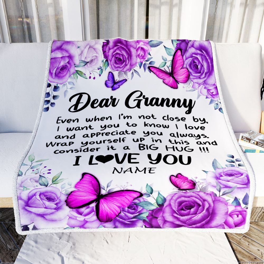 To My Granny Blanket From Granddaughter Grandson Butterfly Love And Appreciate, Mother Day Blanket, Personalized Blanket For Mom To My Granny Blanket From Granddaughter Grandson Butterfly Love And Appreciate, Mother Day Blanket, Personalized Blanket For Mom