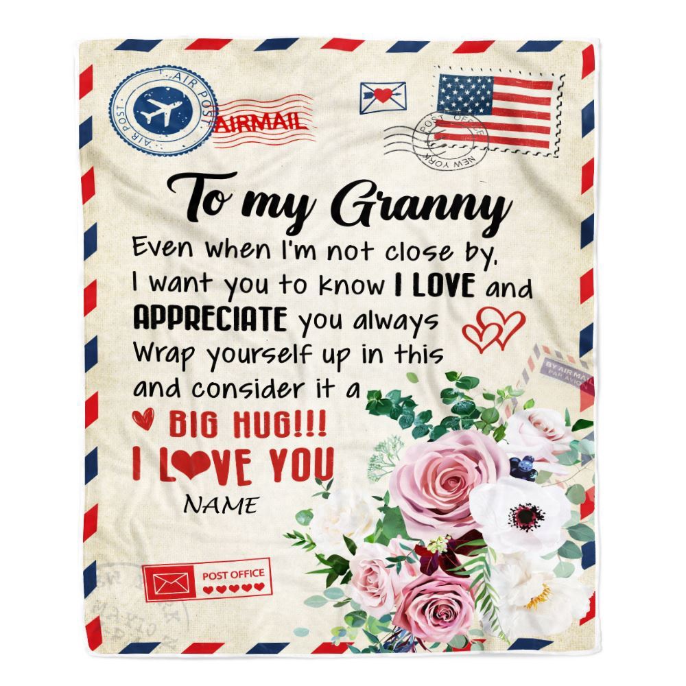 To My Granny Blanket From Grandkids Floral Air Mail Letter I Love You, Mother Day Blanket, Personalized Blanket For Mom To My Granny Blanket From Grandkids Floral Air Mail Letter I Love You, Mother Day Blanket, Personalized Blanket For Mom