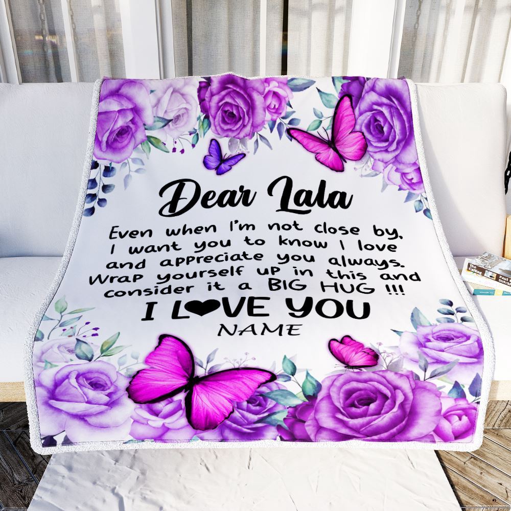 To My Lala Blanket From Granddaughter Grandson Butterfly Love And Appreciate, Mother Day Blanket, Personalized Blanket For Mom To My Lala Blanket From Granddaughter Grandson Butterfly Love And Appreciate, Mother Day Blanket, Personalized Blanket For Mom