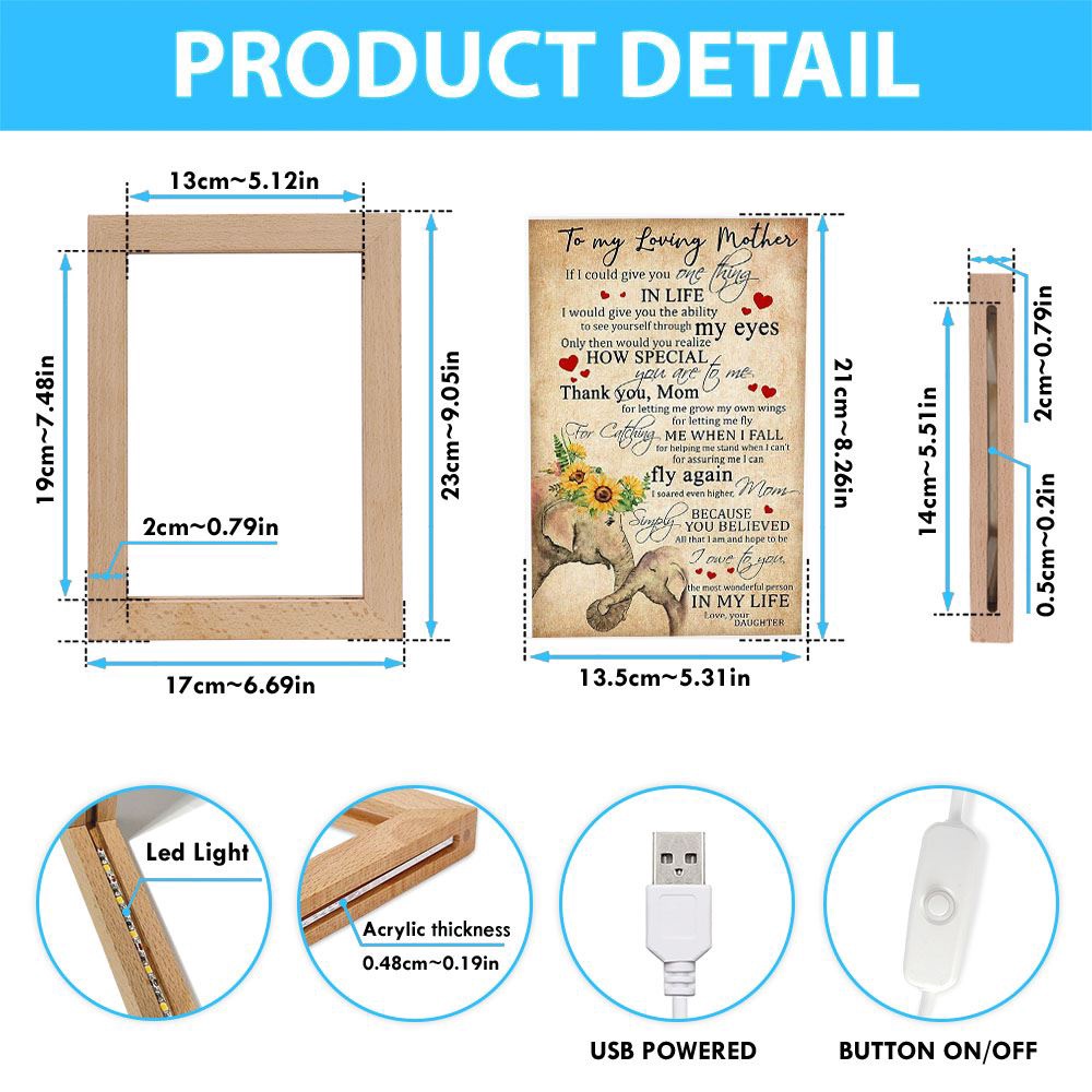 To My Loving Mother The Most Wonderful Person In My Life Elephant Frame Lamp, Picture Frame Light, Frame Lamp, Mother’s Day Gifts