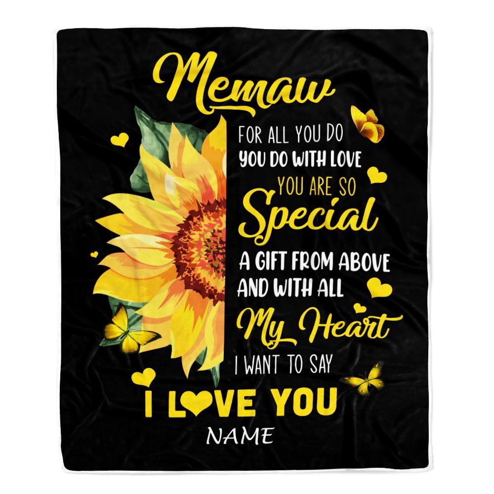 To My Memaw Blanket From Grandkids Granddaughter I Want To Say I Love You Sunfower, Mother Day Blanket, Personalized Blanket For Mom