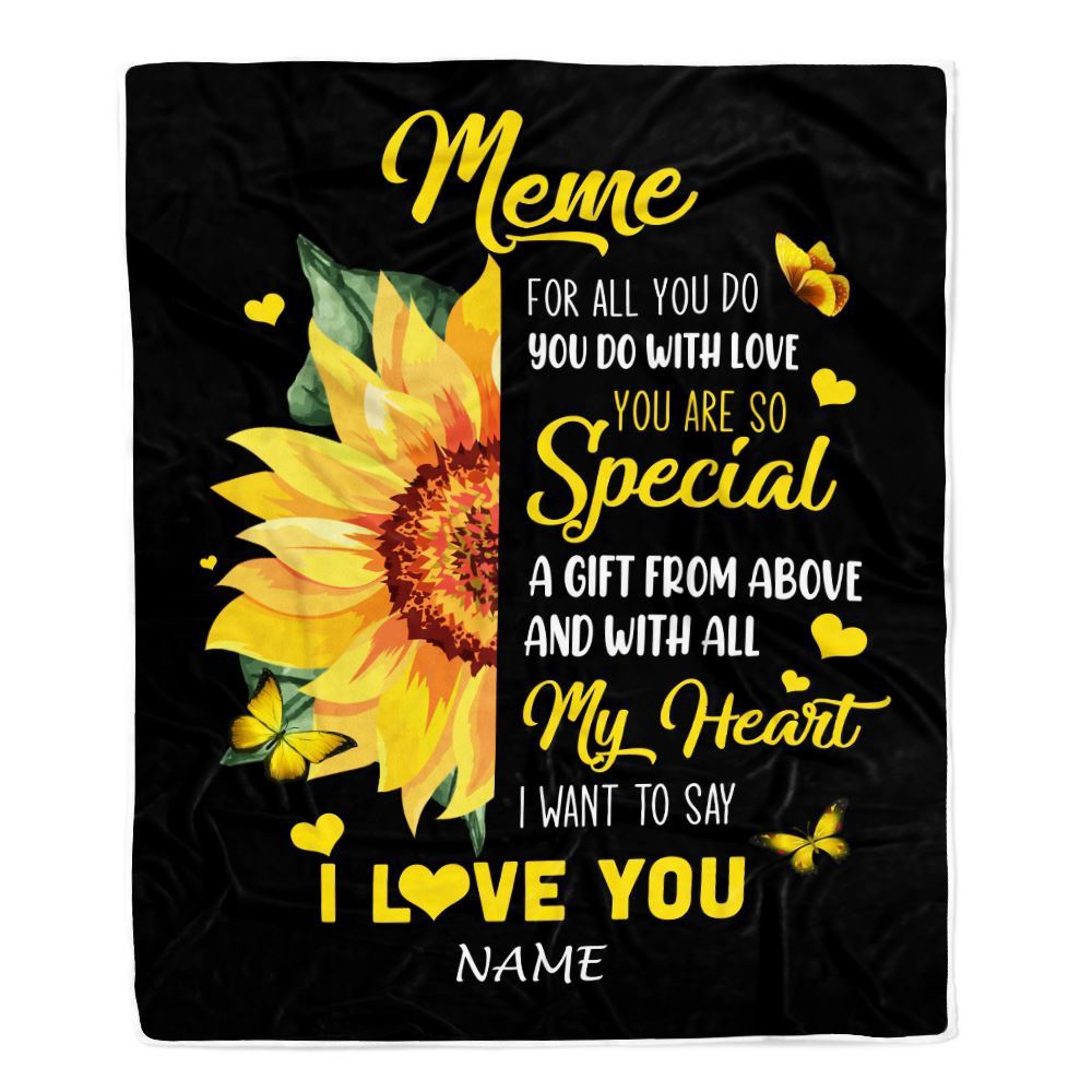 To My Meme Blanket From Grandkids Granddaughter I Want To Say I Love You Sunfower, Mother Day Blanket, Personalized Blanket For Mom