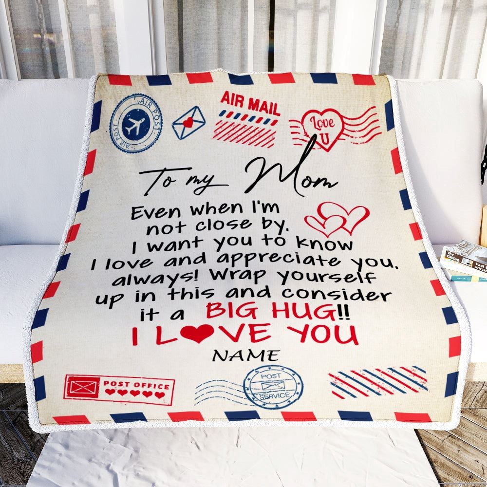 To My Mom Blanket From Daughter Son I Love You Hugs Air Mail Letter, Mother Day Blanket, Personalized Blanket For Mom