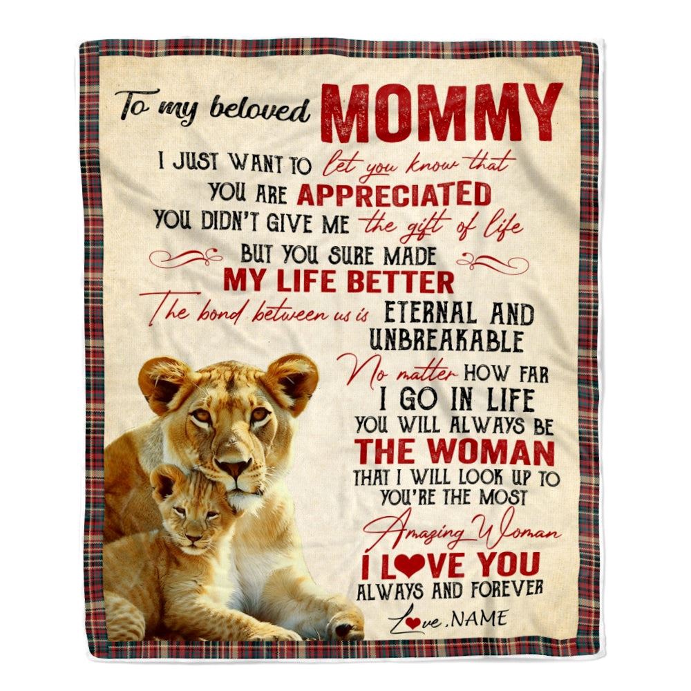 To My Mom Blanket From Daughter Son Lion You’re The Most Amazing Woman I Love You, Mother Day Blanket, Personalized Blanket For Mom