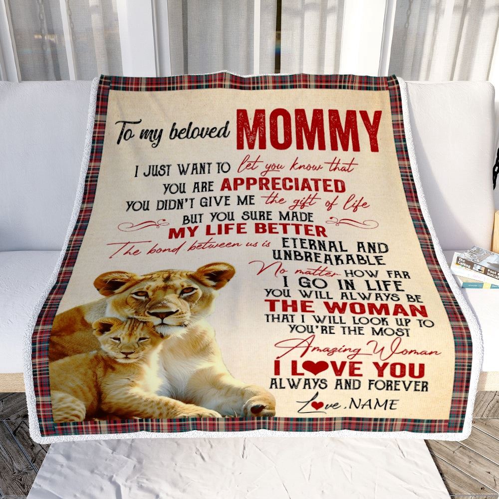 To My Mom Blanket From Daughter Son Lion You’re The Most Amazing Woman I Love You, Mother Day Blanket, Personalized Blanket For Mom