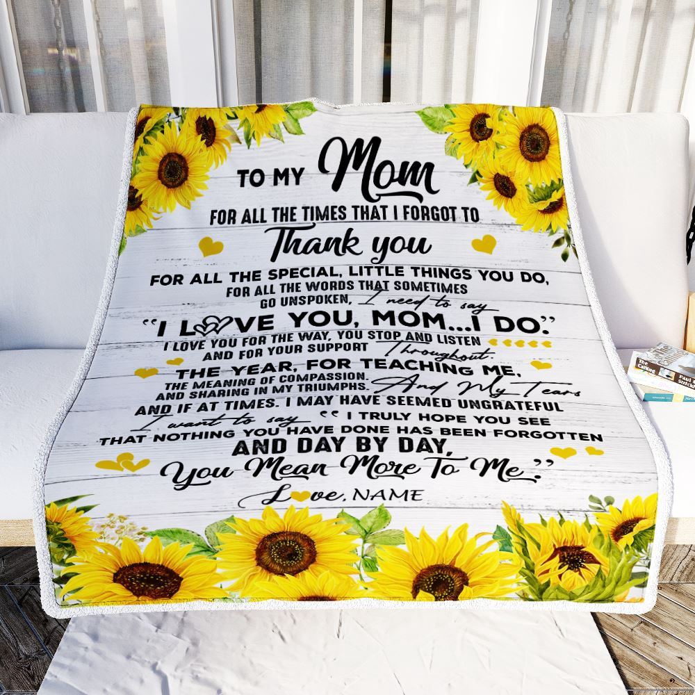 To My Mom Blanket From Daughter Son Thank You For All Wood Sunflower, Mother Day Blanket, Personalized Blanket For Mom