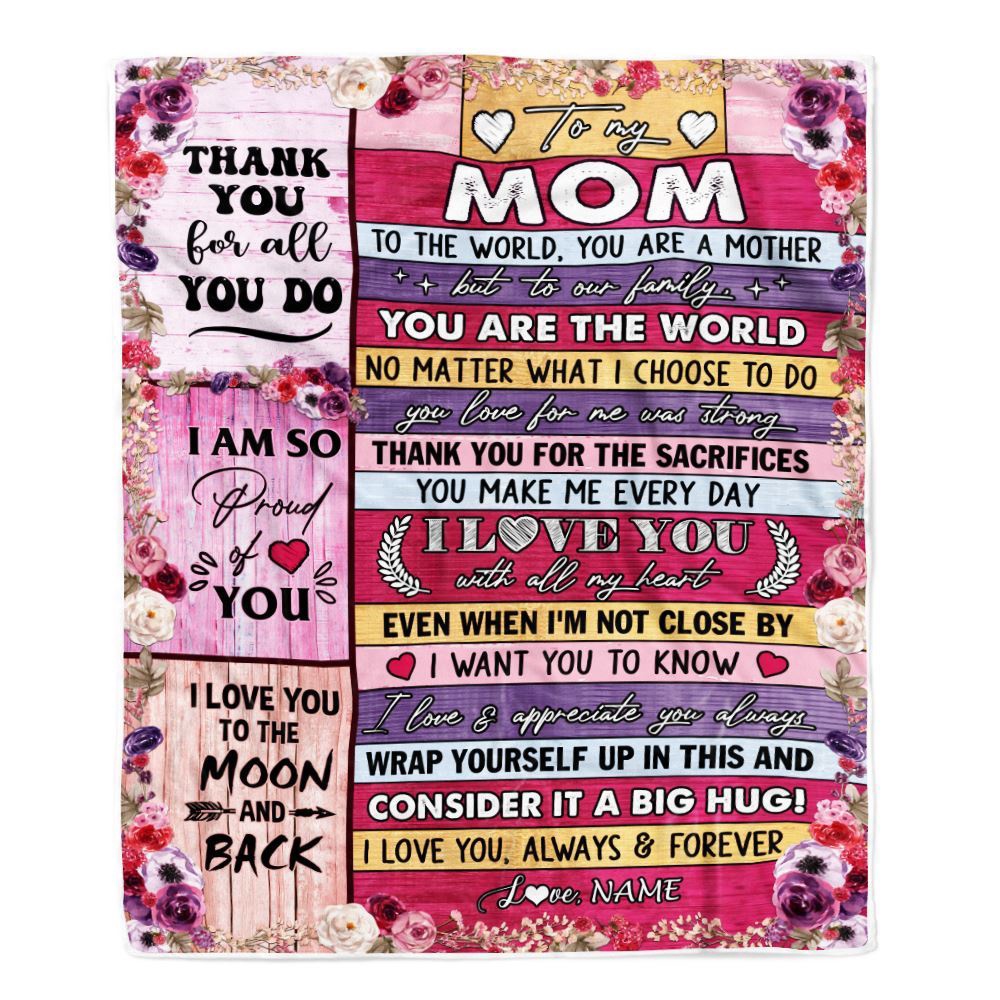 To My Mom Blanket From Daughter Son Wood Floral Thank You I Love You Mom, Mother Day Blanket, Personalized Blanket For Mom To My Mom Blanket From Daughter Son Wood Floral Thank You I Love You Mom, Mother Day Blanket, Personalized Blanket For Mom