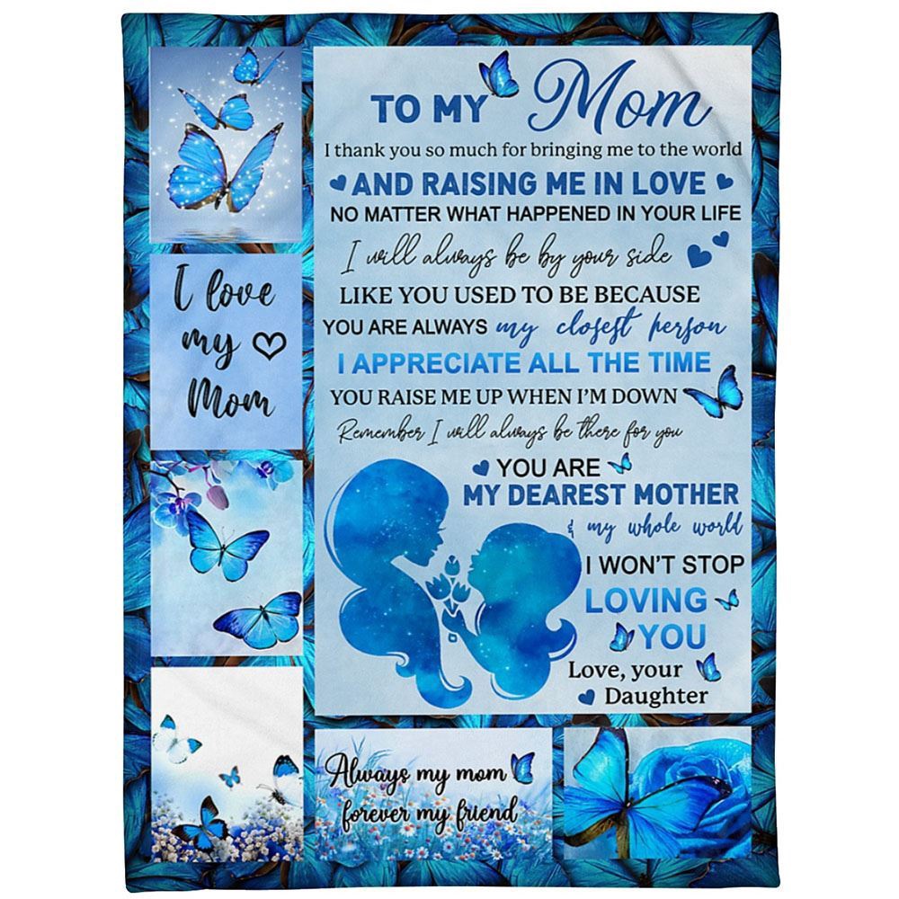 To My Mom Blanket From Kids You Are My Dearest Mother Blue Butterflies Blanket, Blankets For Mothers Day