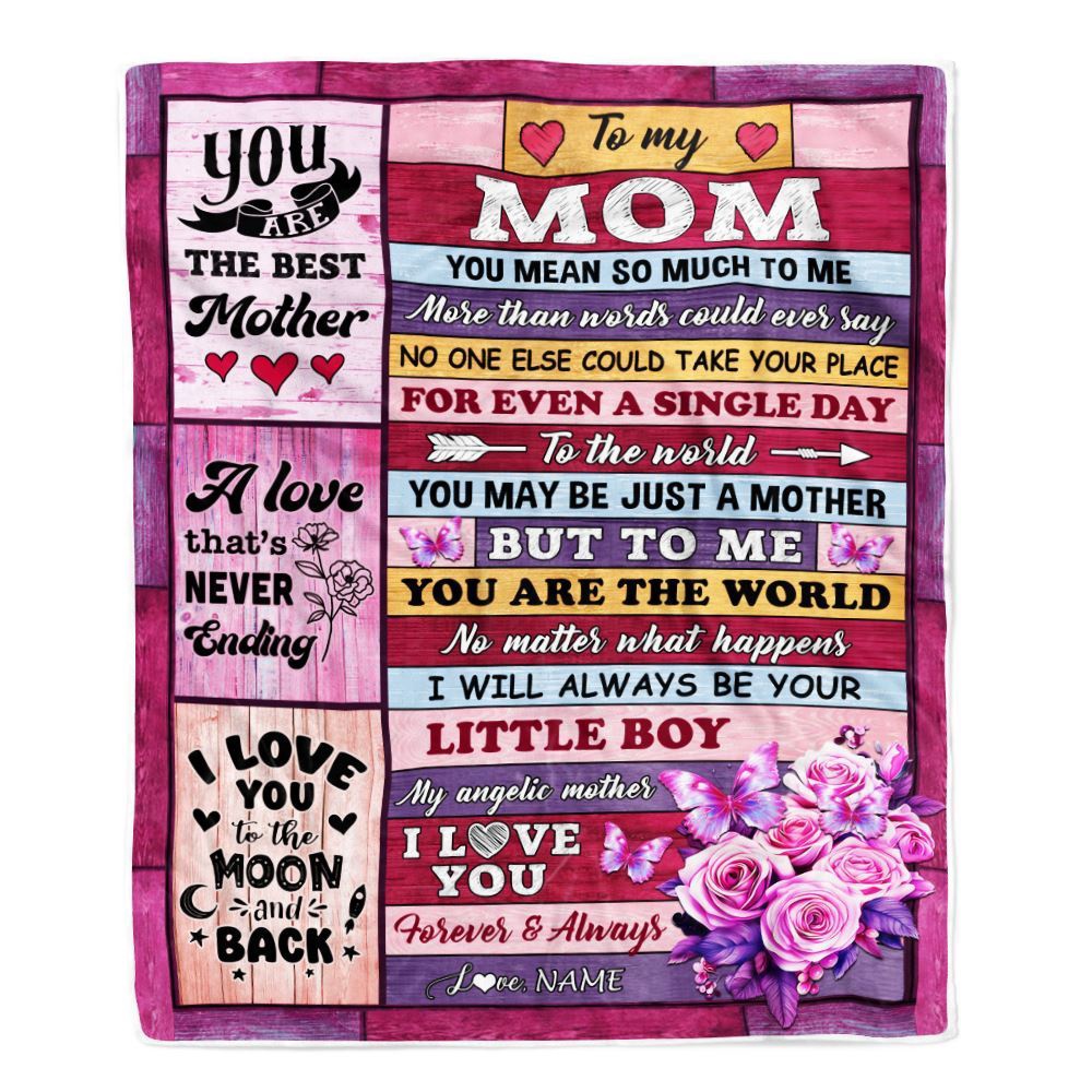 To My Mom Blanket From Son Wood Butterfly Love My Angelic, Mother Day Blanket, Personalized Blanket For Mom