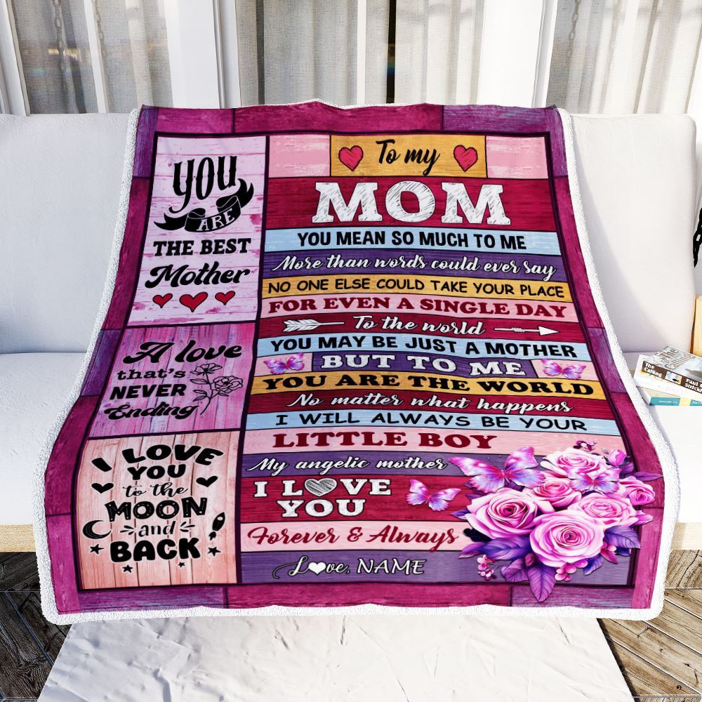 To My Mom Blanket From Son Wood Butterfly Love My Angelic, Mother Day Blanket, Personalized Blanket For Mom