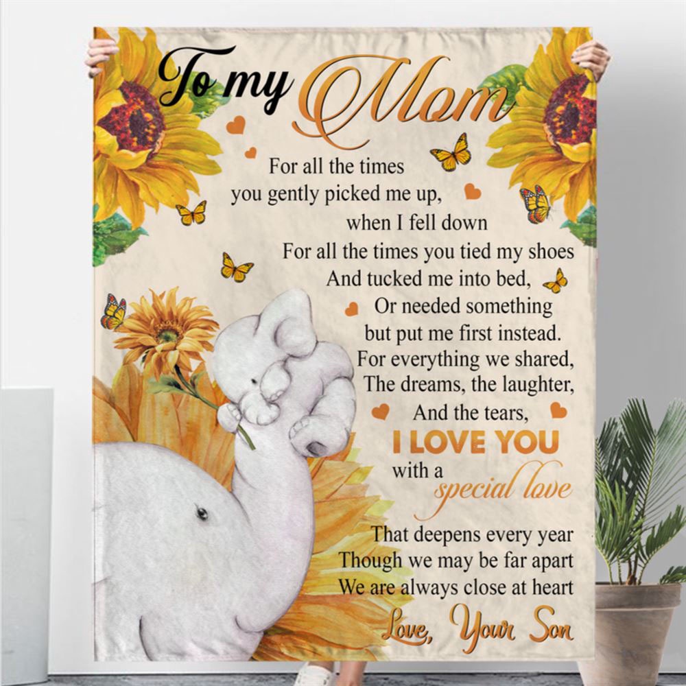 To My Mom Daughter Son Love You With Special Love Sunflower Elephant Mother’s Day Gift From Son Customize Blanket, Blankets For Mothers Day