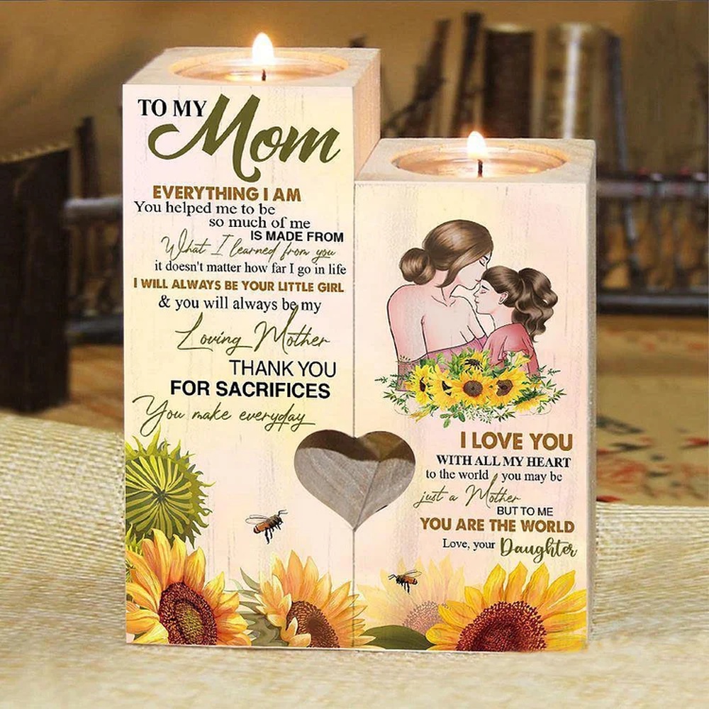 To My Mom, I Love You With All My Heart, Wooden Candlestick, Mothers Day Candle To My Mom, I Love You With All My Heart, Wooden Candlestick, Mothers Day Candle