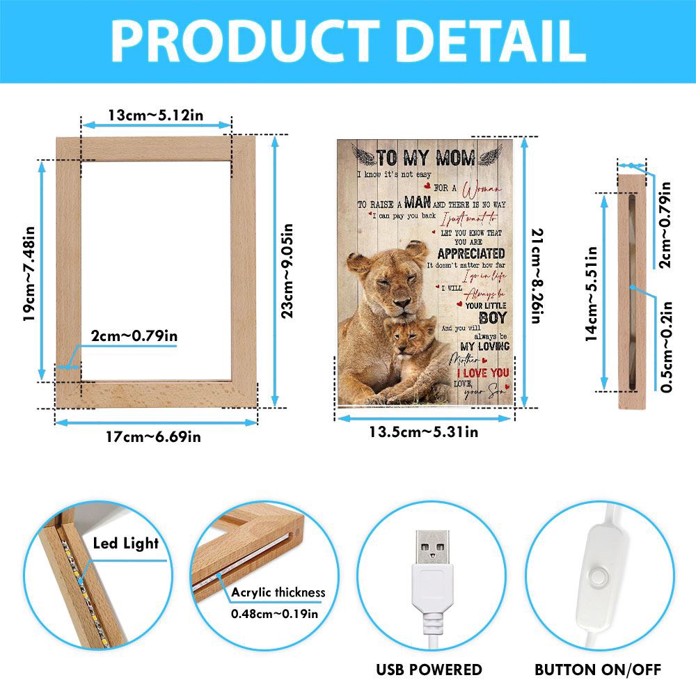 To My Mom Lion Son Mother’s Day Gift Frame Lamp, Picture Frame Light, Frame Lamp, Mother’s Day Gifts