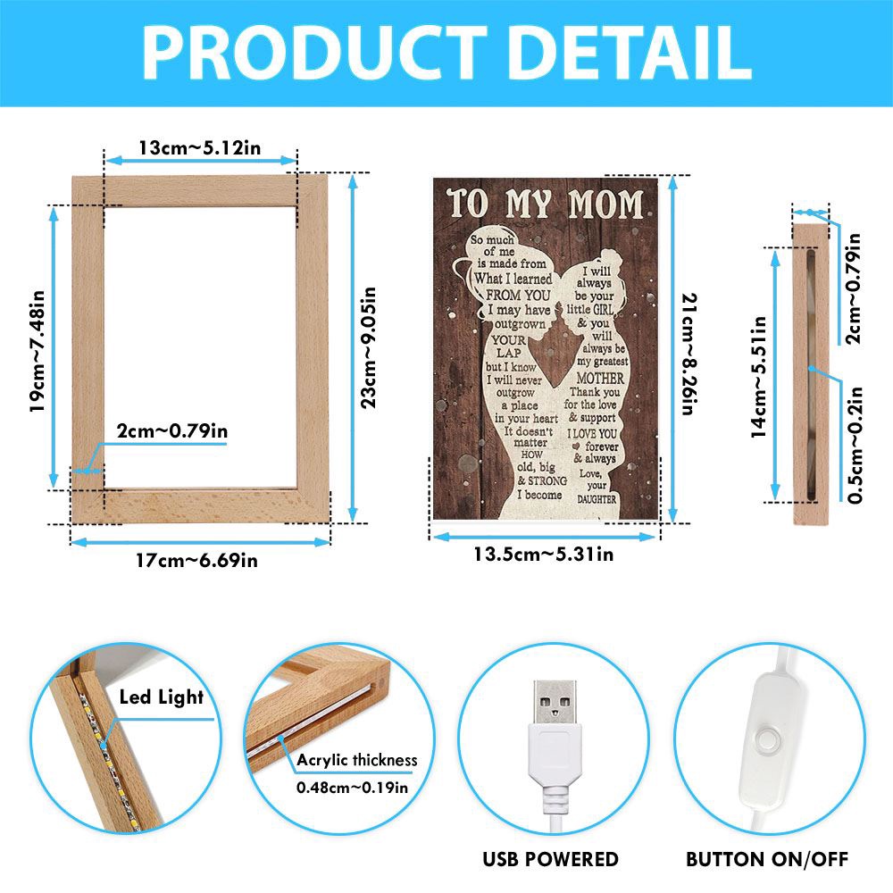 To My Mom Love From Daughter Mother’s Day Frame Lamp, Picture Frame Light, Frame Lamp, Mother’s Day Gifts