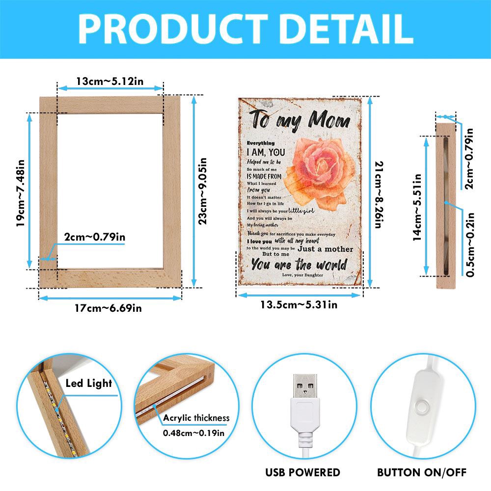 To My Mom Love From Daughter Rose Mother’s Day Frame Lamp, Picture Frame Light, Frame Lamp, Mother’s Day Gifts
