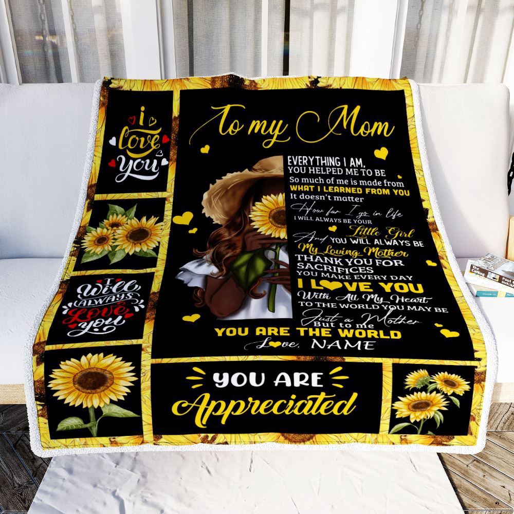 To My Mom Sunflower Blanket From Daughter Son Love Letter You Are The World, Mother Day Blanket, Personalized Blanket For Mom To My Mom Sunflower Blanket From Daughter Son Love Letter You Are The World, Mother Day Blanket, Personalized Blanket For Mom