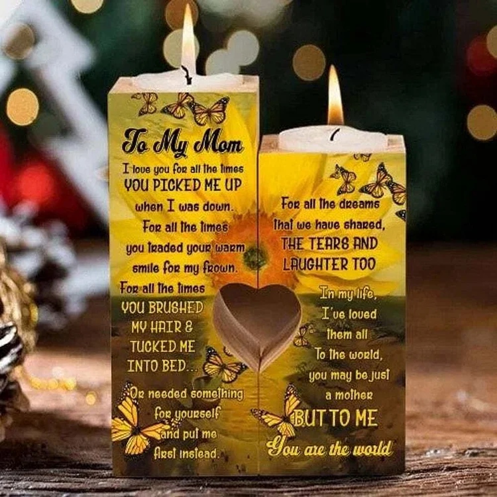 To My Mom, You Are My World Heart Candle Holder, Mothers Day Candle
