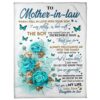To My Mother-In-Law Blanket Beautiful Flower Butterflies And Moon Blanket, Blankets For Mothers Day