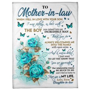 To My Mother-In-Law Blanket Blue Rose Butterflies&hellip;