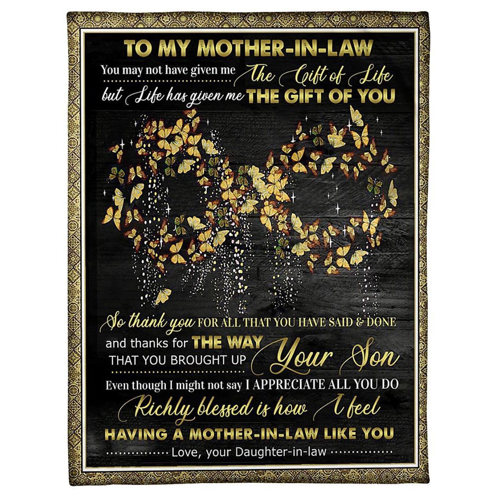 To My Mother-In-Law Blanket Infinity Symbol Vintage Butterflies Blanket, Blankets For Mothers Day