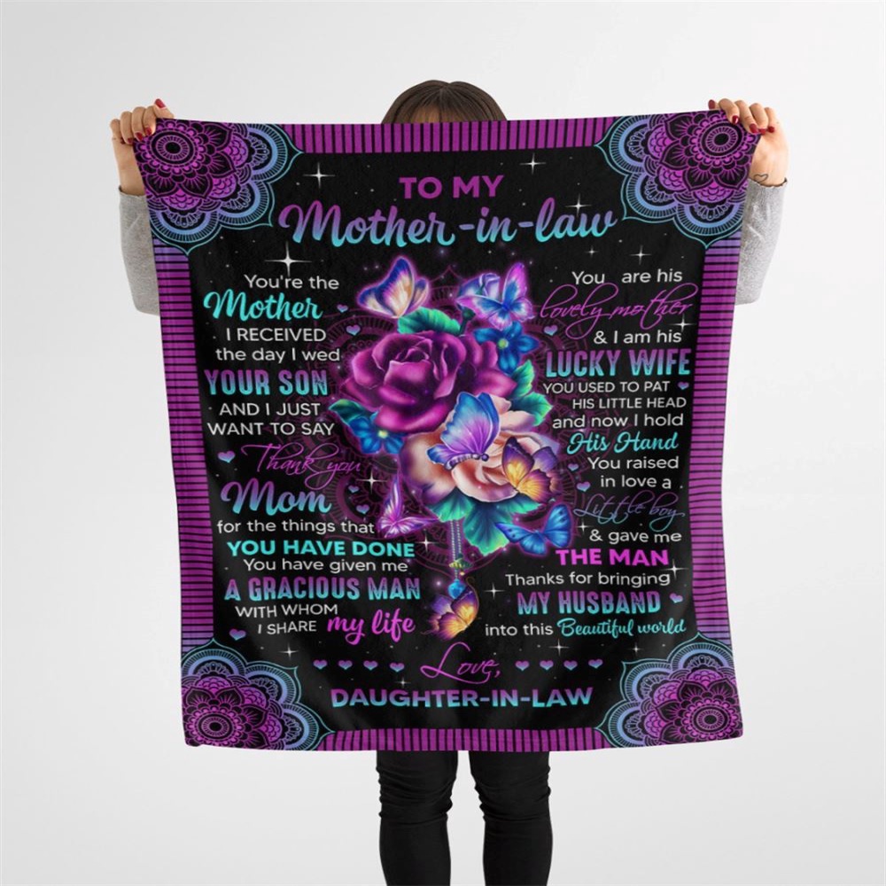 To My Mother-In-Law Blanket Mandala Design Flower And Butterflies Blanket, Blankets For Mothers Day