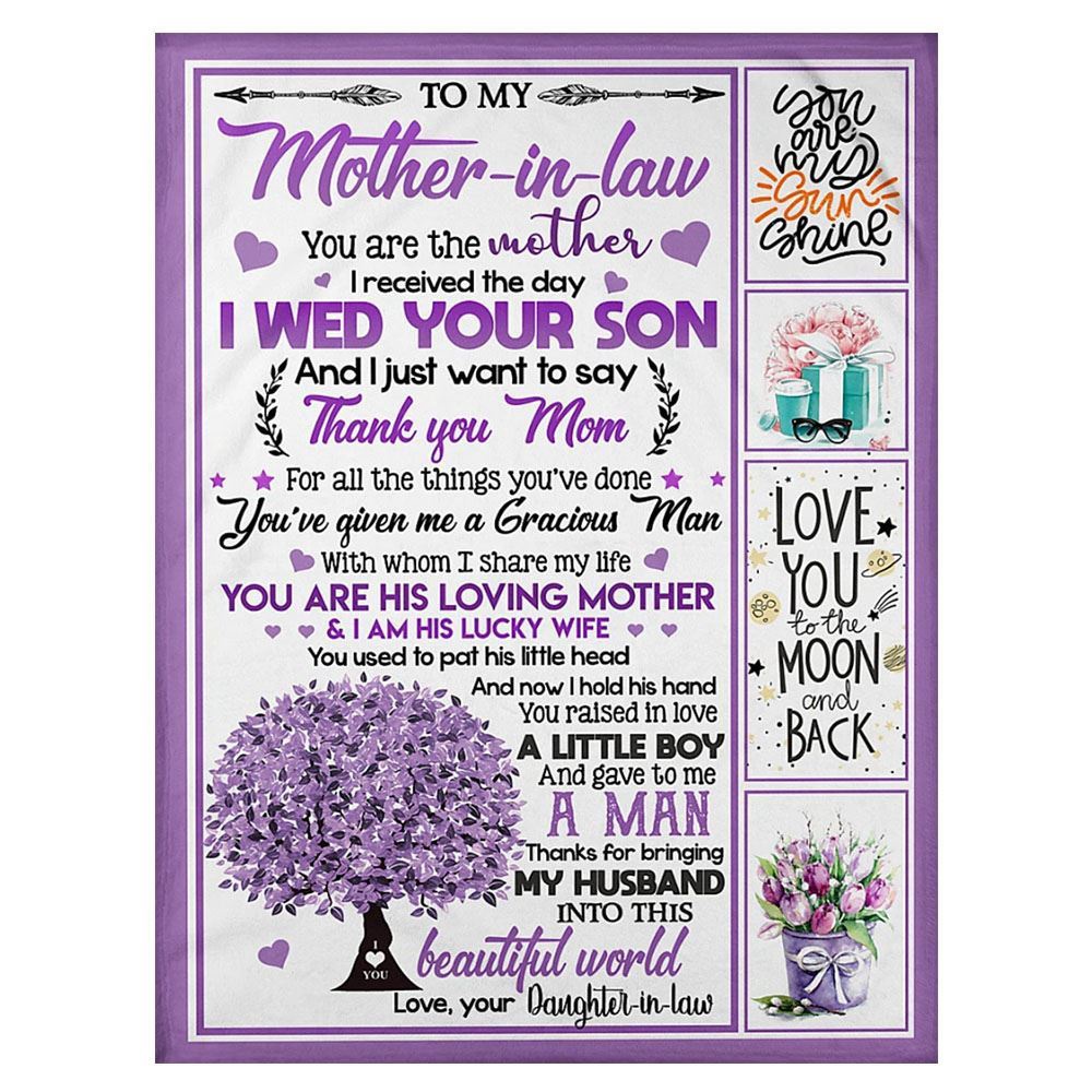 To My Mother-In-Law Blanket Purple Tree The Day I Wed Your Son Blanket, Blankets For Mothers Day