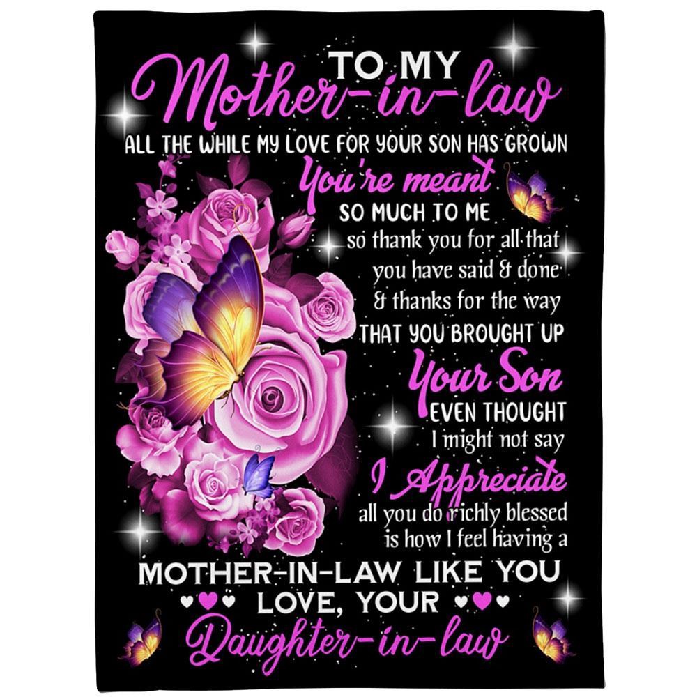 To My Mother-In-Law Blanket Rose Butterflies I Appreciate All You Do Blanket, Blankets For Mothers Day