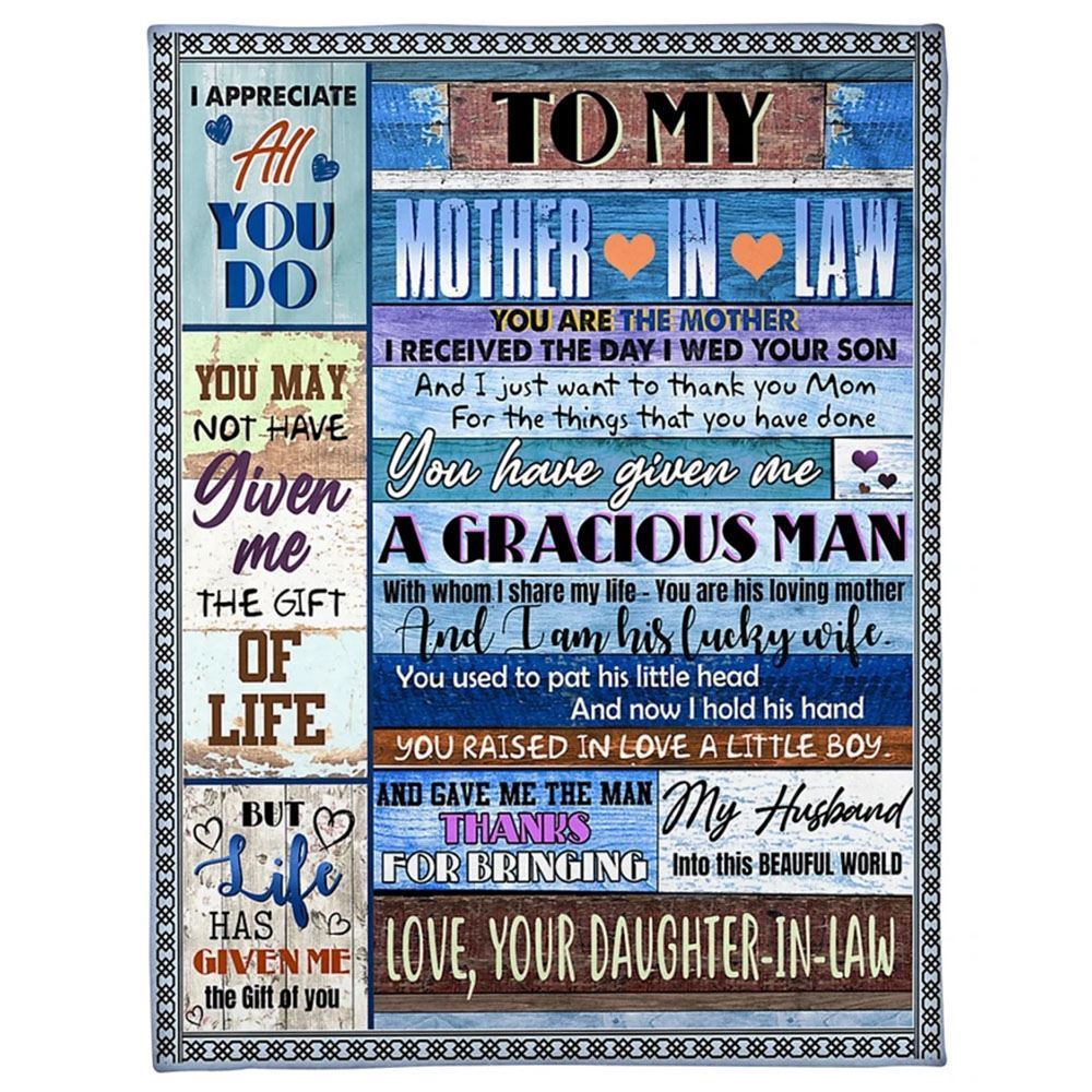 To My Mother-In-Law Blanket Vintage Blue Wood Theme Thank You Mom Blanket, Blankets For Mothers Day