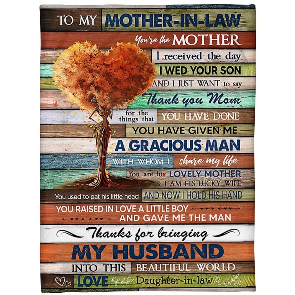 To My Mother-In-Law Blanket Vintage Heart Tree Thanks For Bringing My Husband Blanket, Blankets For Mothers Day To My Mother-In-Law Blanket Vintage Heart Tree Thanks For Bringing My Husband Blanket, Blankets For Mothers Day