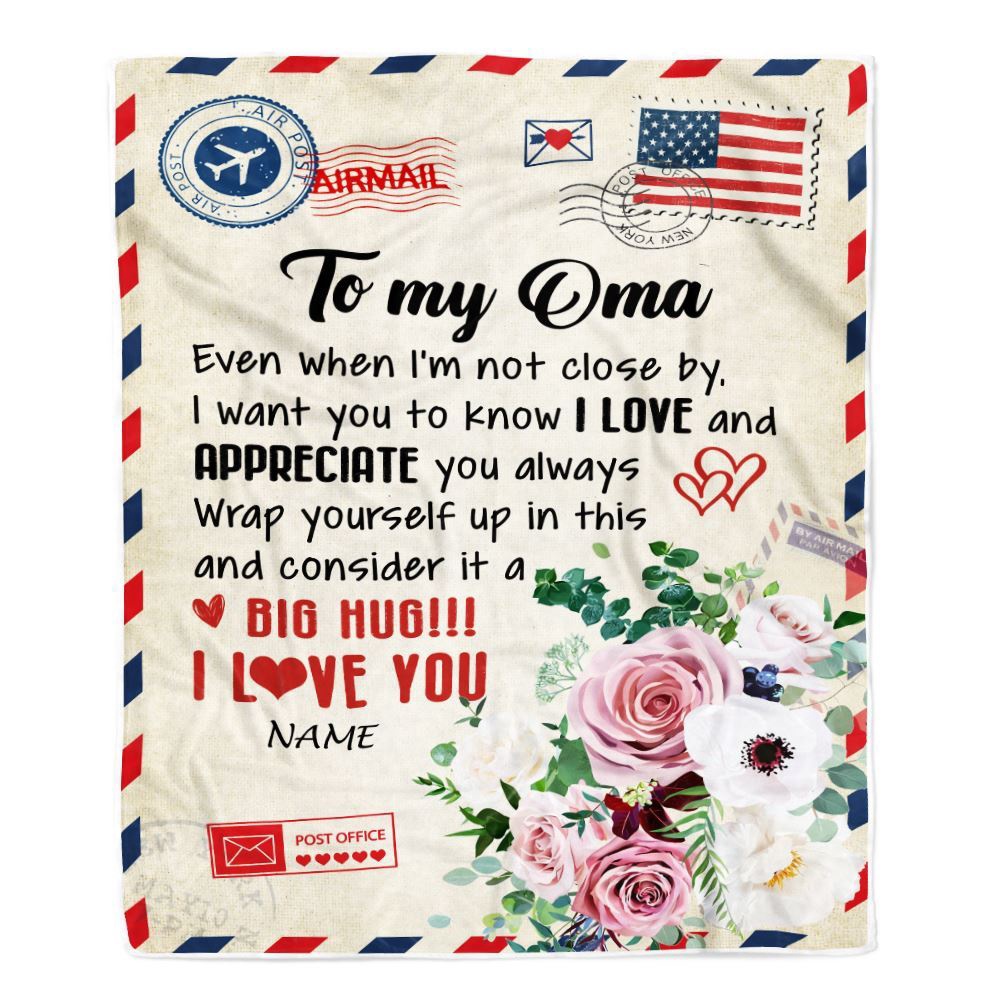 To My Oma Blanket From Grandkids Floral Air Mail Letter I Love You, Mother Day Blanket, Personalized Blanket For Mom To My Oma Blanket From Grandkids Floral Air Mail Letter I Love You, Mother Day Blanket, Personalized Blanket For Mom