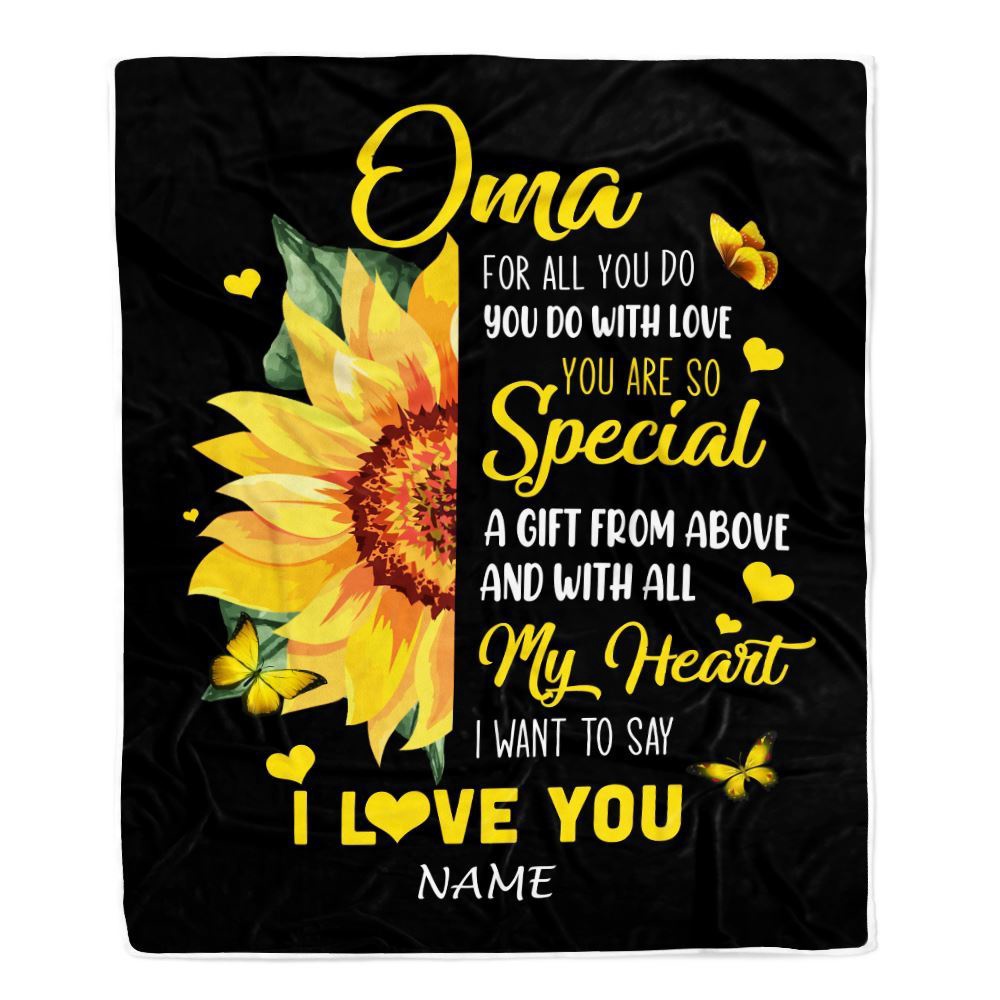 To My Oma Blanket From Grandkids Granddaughter I Want To Say I Love You Sunfower, Mother Day Blanket, Personalized Blanket For Mom