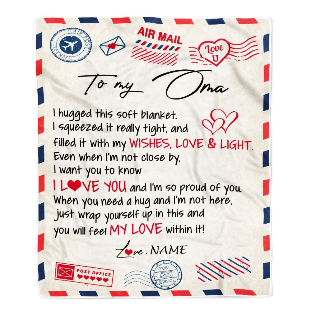 To My Oma Blanket From Kids Air Mail Letter I Love You, Mother Day Blanket, Personalized Blanket For Mom To My Oma Blanket From Kids Air Mail Letter I Love You, Mother Day Blanket, Personalized Blanket For Mom