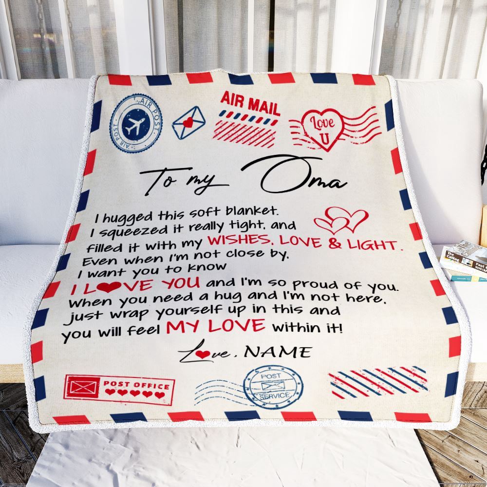 To My Oma Blanket From Kids Air Mail Letter I Love You, Mother Day Blanket, Personalized Blanket For Mom To My Oma Blanket From Kids Air Mail Letter I Love You, Mother Day Blanket, Personalized Blanket For Mom