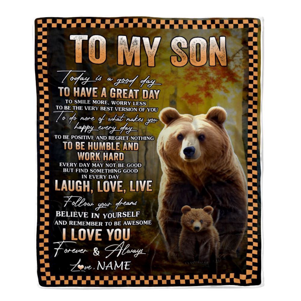 To My Son Bear Blanket From Mom Dad Mother Every Day Laugh Love Live, Mother Day Blanket, Personalized Blanket For Mom To My Son Bear Blanket From Mom Dad Mother Every Day Laugh Love Live, Mother Day Blanket, Personalized Blanket For Mom