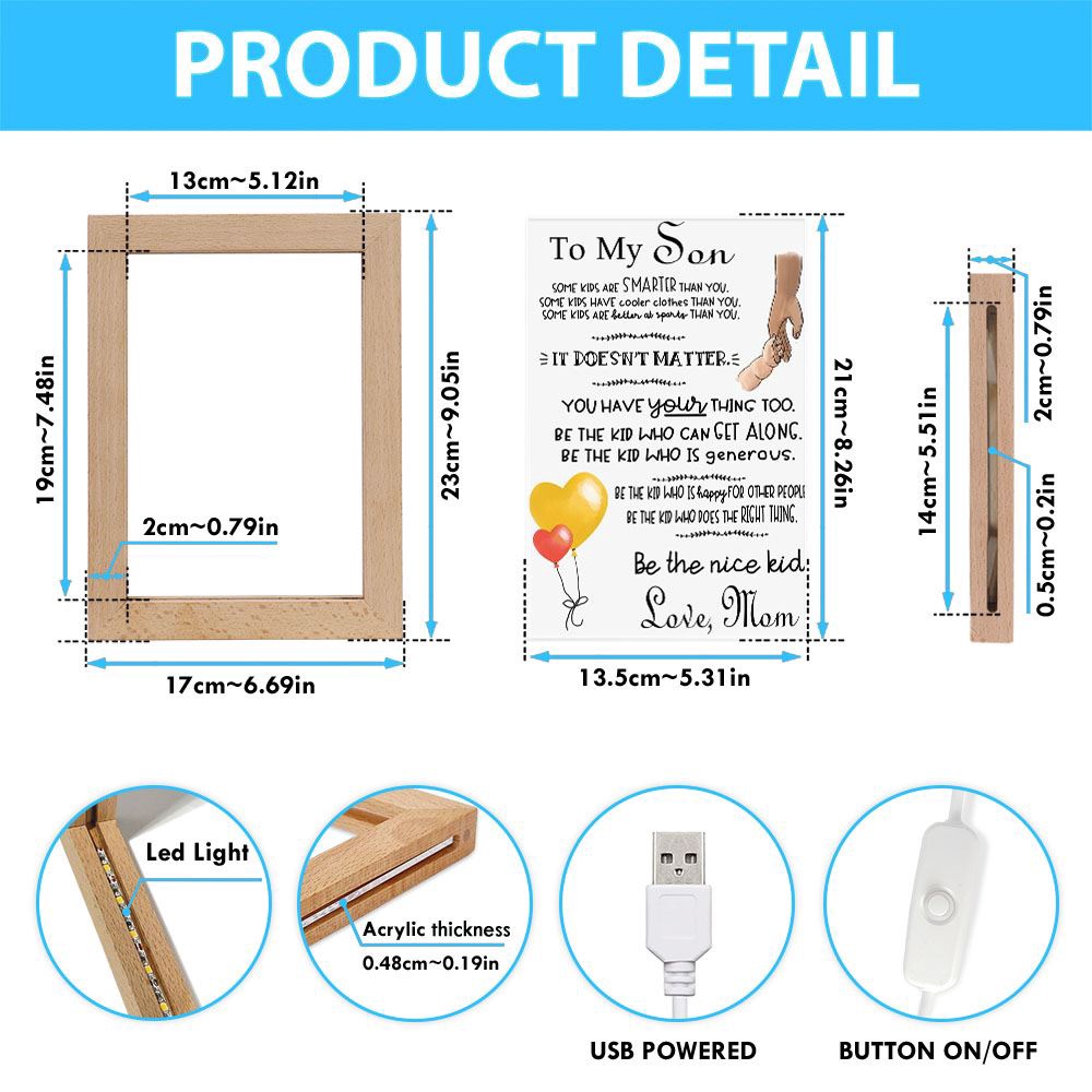 To My Son From Love Mom Vertical Frame Lamp, Picture Frame Light, Frame Lamp, Mother’s Day Gifts